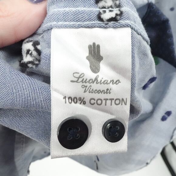 Luchiano Visconti Shirt Mens 2XL Gray Embroidered Skull Pattern Button Up Casual - Picture 11 of 14